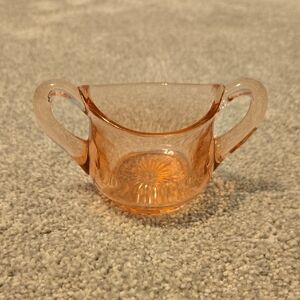 Vintage Pink Depression Glass Cut Floral Sugar & Creamer Set